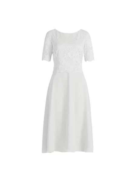 Sukienka koktajlowa z koronką i okrągłym dekoltem Vera Mont biała
