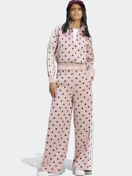 SPODNIE SATIN POLKA DOTS WIDE LEG różowe