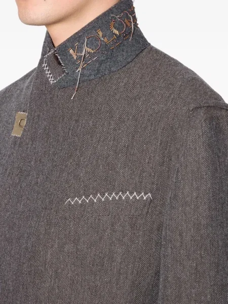 Palton Kolor cu model herringbone gri