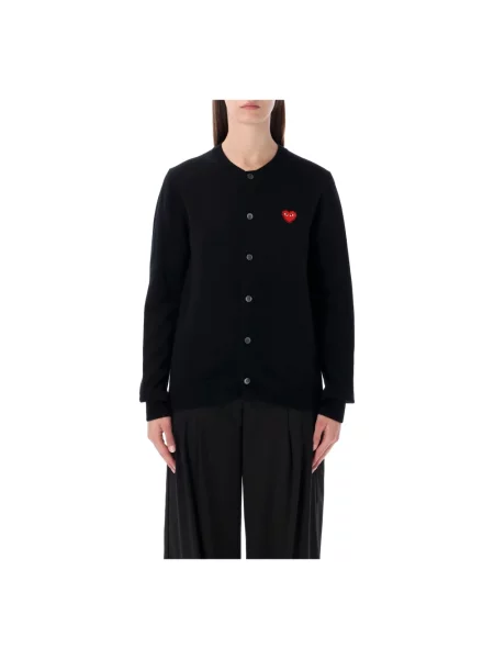 Kardigan Comme Des Garcons Play w serca z kołnierzem czarny