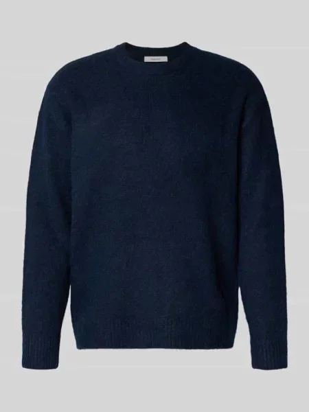 Sweter o kroju relaxed fit z dzianiny z dodatkiem wełny model ‘RAI BRUSHED’ Selected Homme granatowy