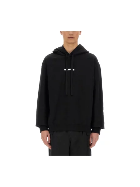 Bluza z kapturem Jil Sander z kapturem z nadrukiem czarna