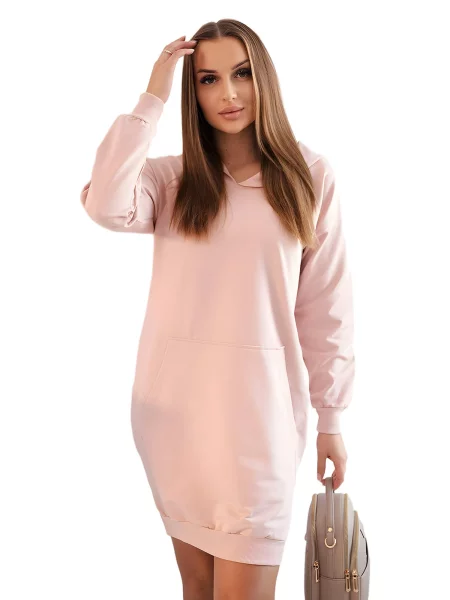 Tmavě pudrově šaty s kapucí růžové