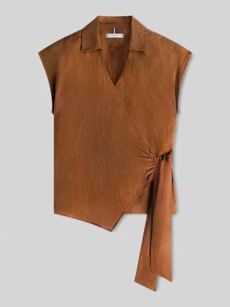 Bluzka z lnu o kroju regular fit z efektem kopertowym Tommy Hilfiger