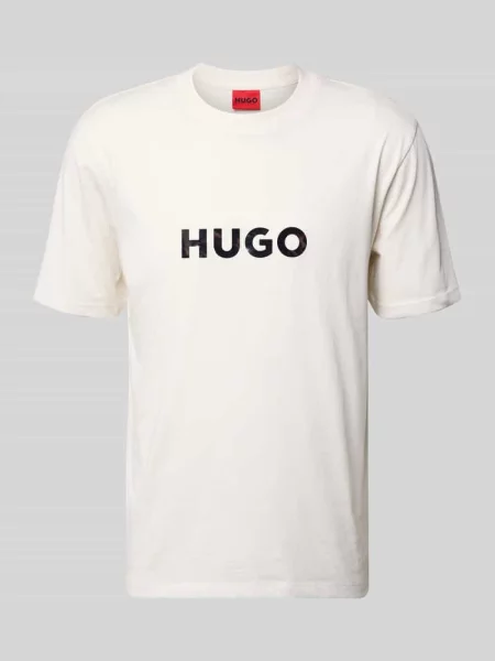 Krój regular fit t-shirt z czystej bawełny model DUMEO' Hugo beżowa