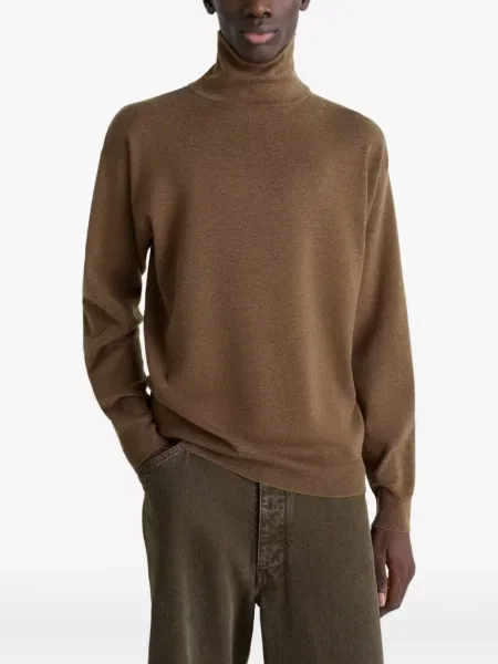 Sweter Lemaire wełniany z okrągłym dekoltem brązowy