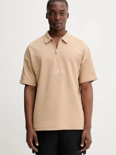 Тениска с яка adidas All SZN зелено с апликация бежово