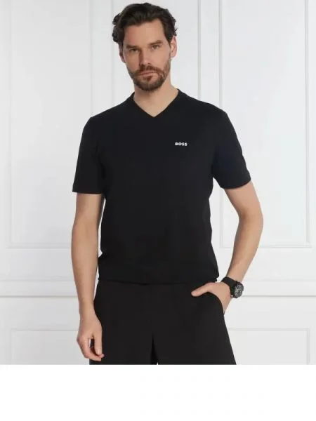 BOSS GREEN Tricou Tee V | stretch negru