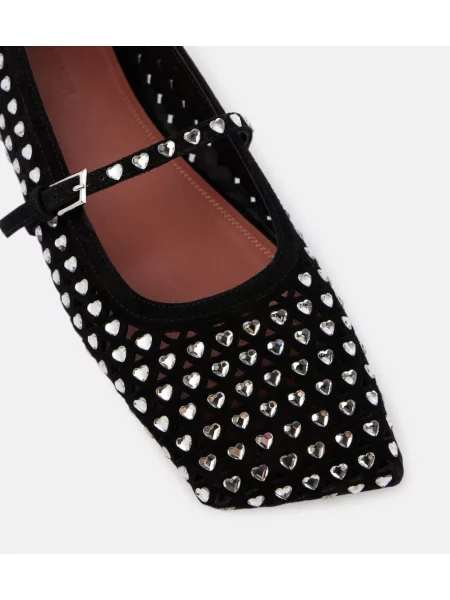 Balerini Amina Muaddi din piele de cristal negru