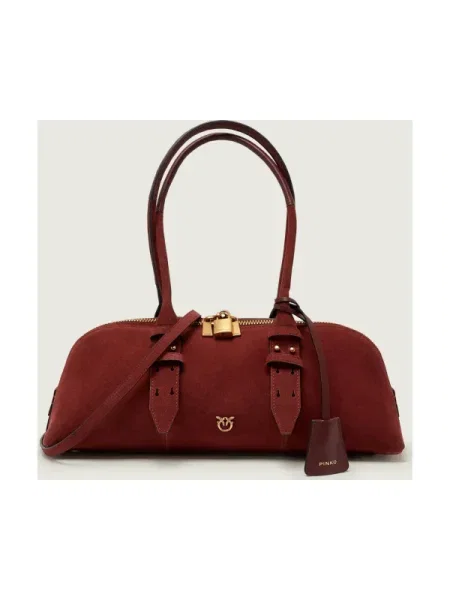 Pinko Geantă pe umăr BOWLING BIG | piele întoarsă bordo