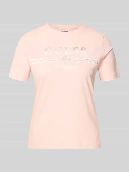 Koszulka T-shirt z aplikacją z dżetów model SIENA' Guess Activewear różowa