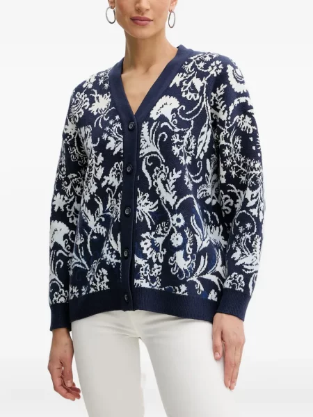 Cardigan Guess cu model floral din jacard albastru
