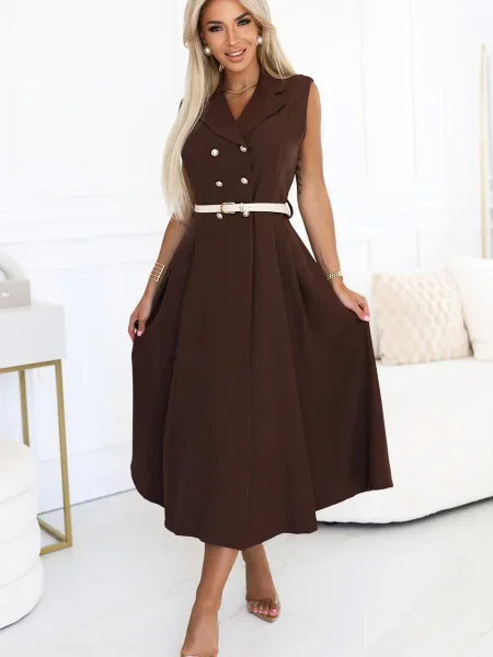 Rochie tip cămașă Numoco Basic eleganta până la genunchi auriu