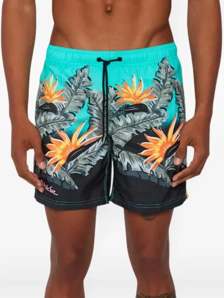 Slip de baie Sundek cu model floral cu imagine cu cordon albastru