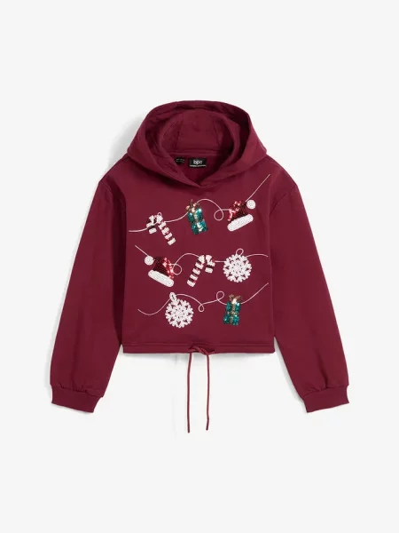 Bluza z kapturem z czystej bawełny organicznej czerwona