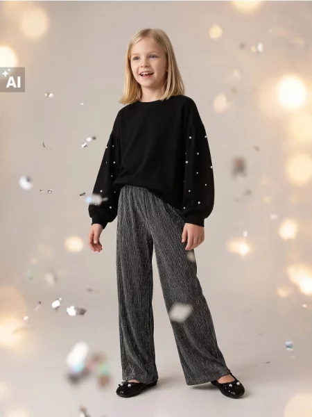 Sinsay Kalhoty wide leg s metalickou nití sříbrná