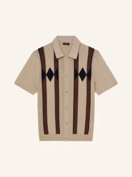 Reiss Pletená Košile Axis Slim Fit béžová / hnědá černá