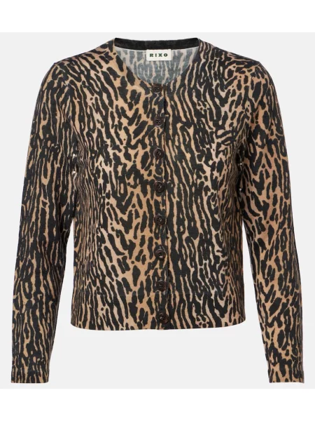 Cardigan Rixo de lână cu imagine cu model leopard maro
