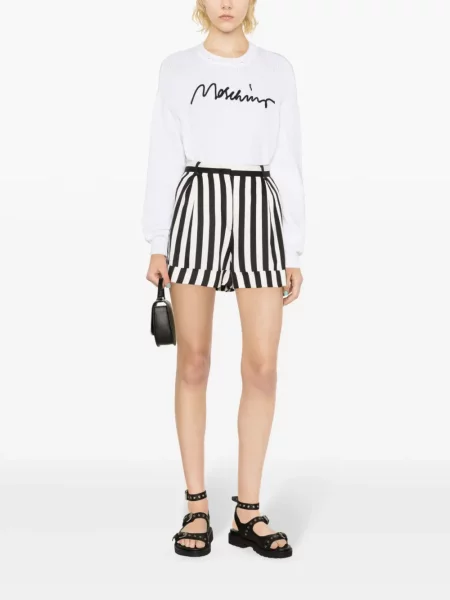 Siuvinėtas briaunotas megztinis Moschino balta