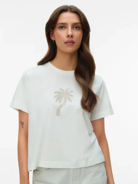 VERO MODA Póló VMPALMA METTE arany fehér