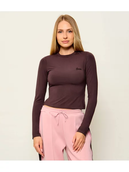 Lung bluză Guess Active cu mâneci lungi maro