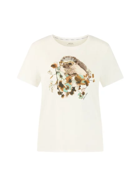 T-shirt z nadrukiem z motywem i okrągłym dekoltem Marc Cain biała