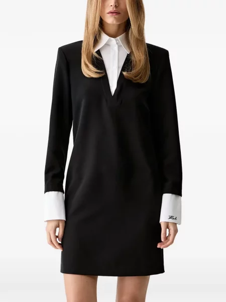 Gulerat rochie mini Karl Lagerfeld cu decolteu în V negru