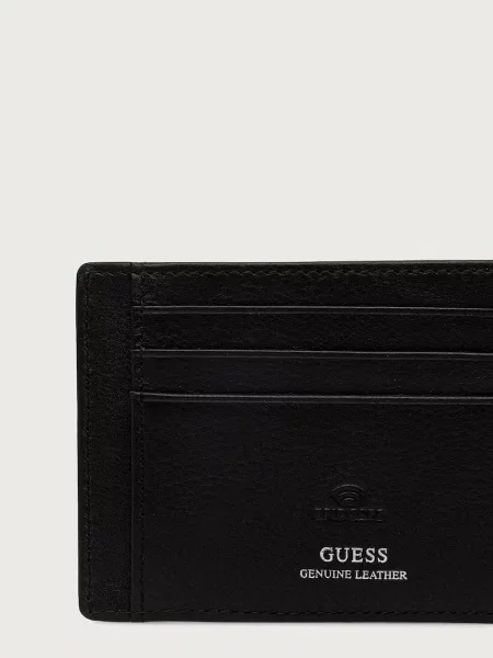 Guess etui na karty skórzane BOSTON czarny