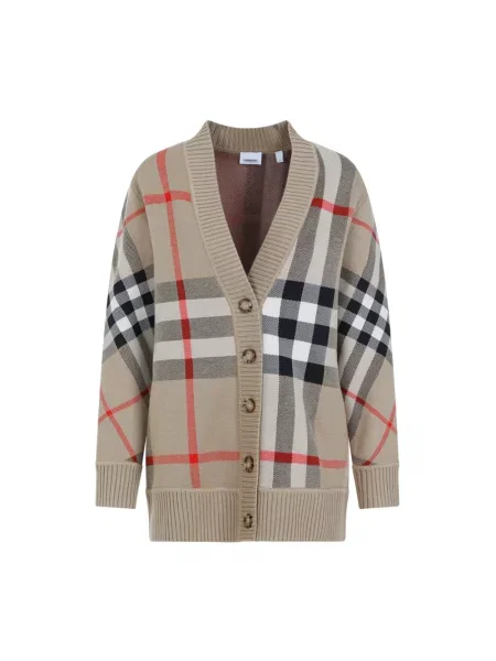 Kardigan Burberry wełniany w kratkę beżowy