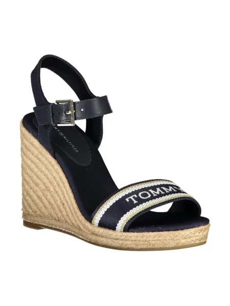 Espadryle Tommy Hilfiger na koturnie skórzane niebieskie