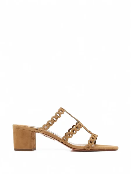 Papuci tip mules Aquazzura din piele de căprioară cu bretele
