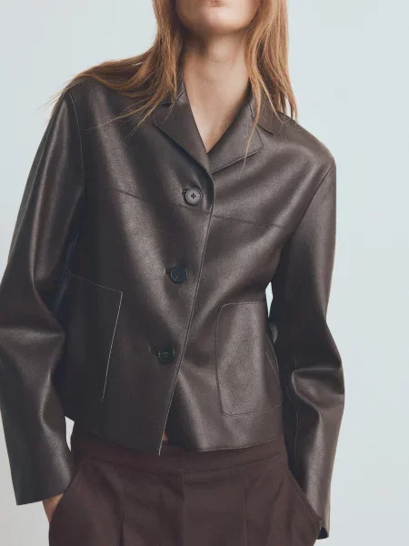 Шкіряна куртка MANGO темно-коричневий коричнева