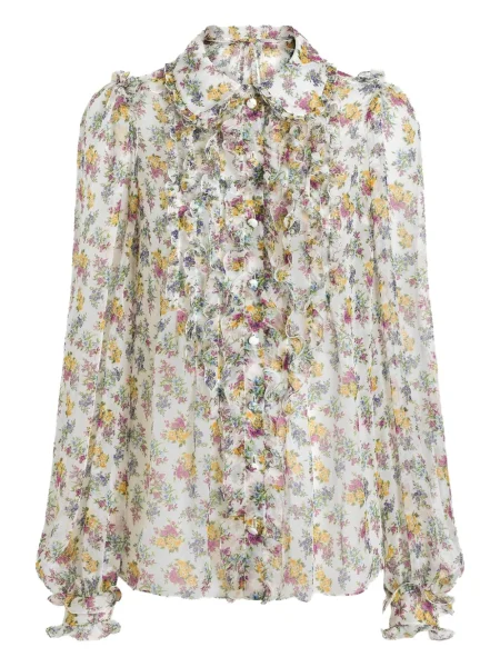 Bluză Dolce & Gabbana cu model floral cu volane alb