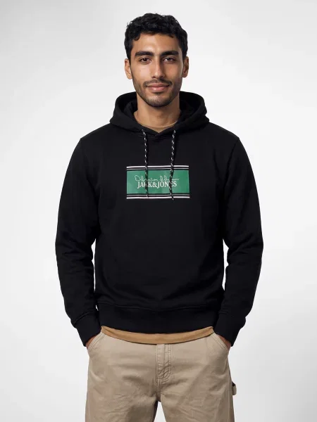 Majica Jack & Jones s kapuljačom crna