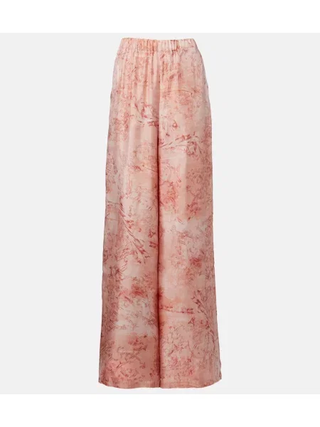 Pantaloni Max Mara de mătase cu imagine roz