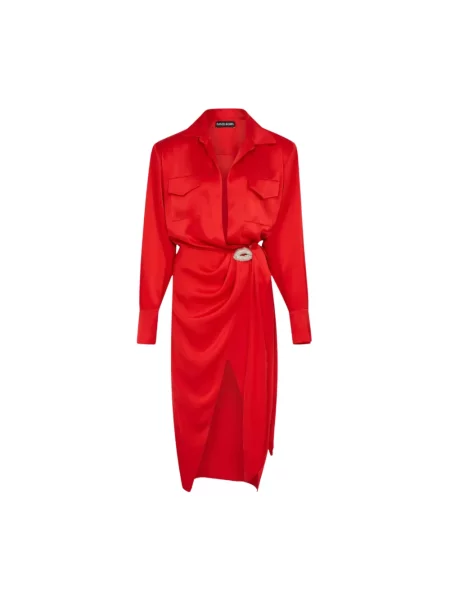 Sukienka koszulowa David Koma do kolan czerwona