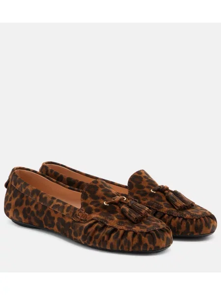 Semišové leopardí loafers Gianvito Rossi s potiskem hnědé