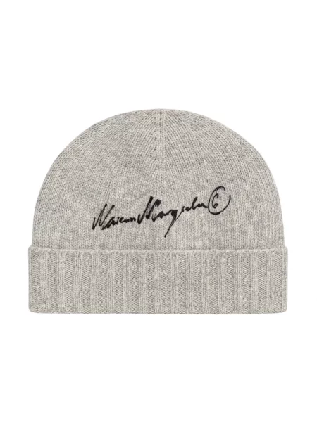 Czapka Mm6 Maison Margiela wełniana z nadrukiem w kolorze melanż czarna