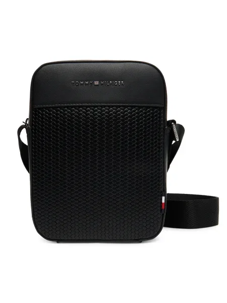 Geantă crossover Tommy Hilfiger Th Woven Mini Reporter negru
