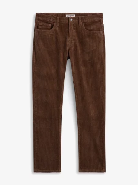 Spodnie sztruksowe ze stretchem regular fit w wygodnym fasonie straight brązowe