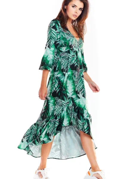 Rochie Awama cu model floral verde