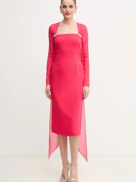 Luisa Spagnoli sukienka różowy midi dopasowana czerwona