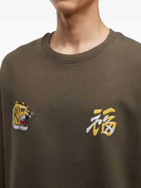 Hanorac crewneck Alpha Industries cu decolteu rotund cu dungi de tigru verde