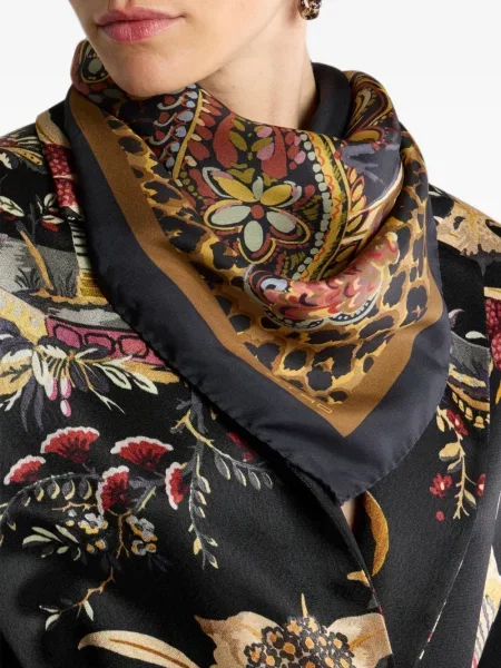 Fular Etro de mătase cu model paisley negru