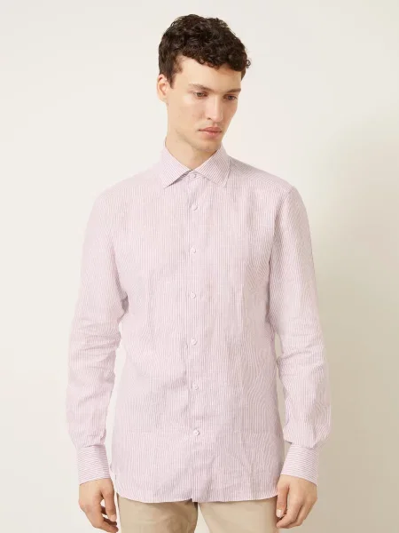 Zegna Lněná Košile Regular Fit / starorůžová bílá