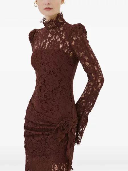 Rochie maxi De La Vali cu model floral din dantelă maro