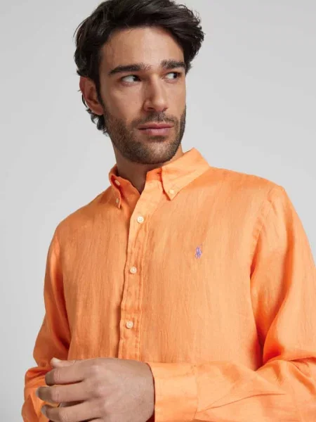 Polo Ralph Lauren koszula lniana na co dzień Mężczyźni Modern Fit len jednolity S pomarańczowy