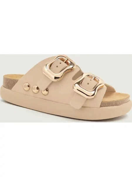 Scholl Șlapi FLORA 2 STRAPS CHUNKY | piele întoarsă bej