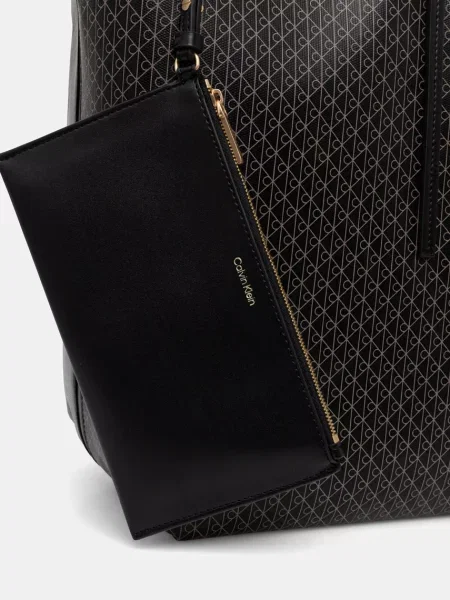 Táska Calvin Klein Emblem Aop Large Tote W/ Pouch fekete