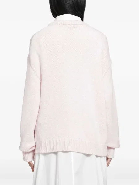 Lung pulover Jil Sander cu decolteu rotund roz